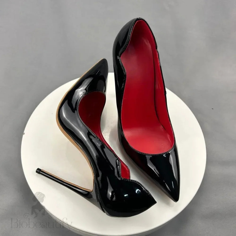 Red Sexy Side V Cut Pointy Toe High Heel Shoes