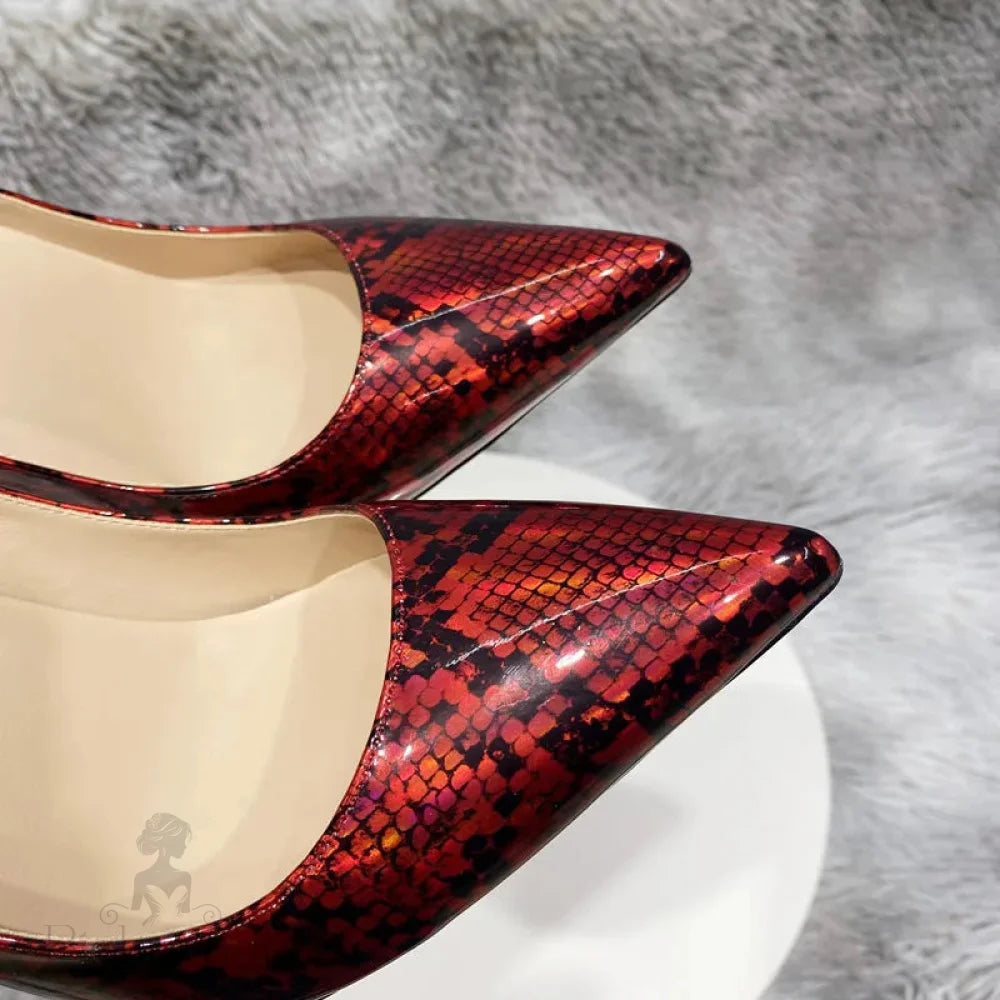 Red Snakeskin Print Women Sexy Pointy Toe High Heel Shoes