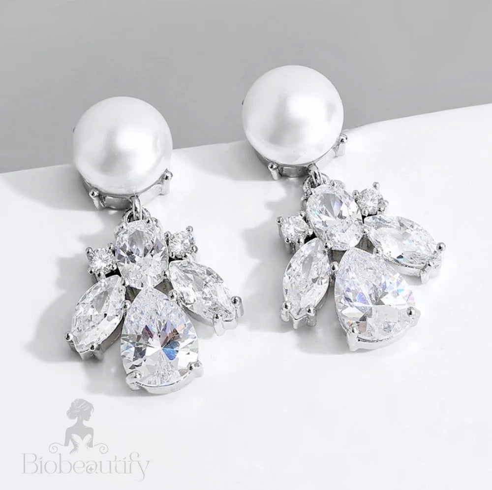 Reese Pearl Cubic Zirconia Bridal Earrings