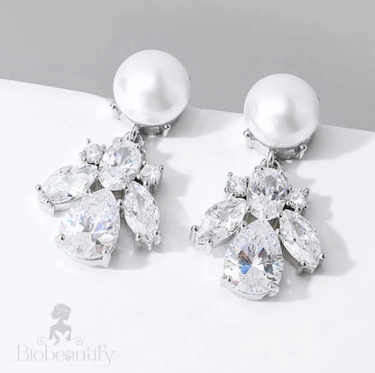 Reese Pearl Cubic Zirconia Bridal Earrings