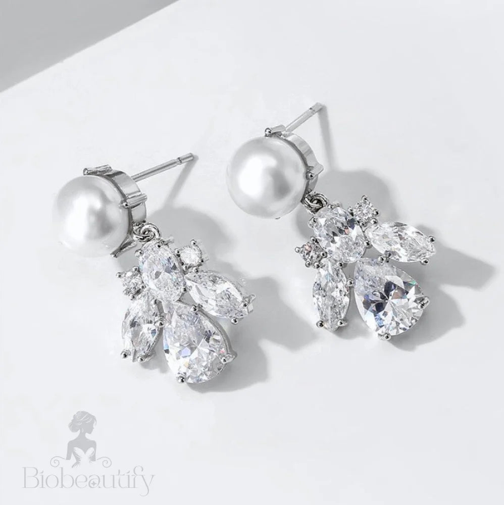 Reese Pearl Cubic Zirconia Bridal Earrings