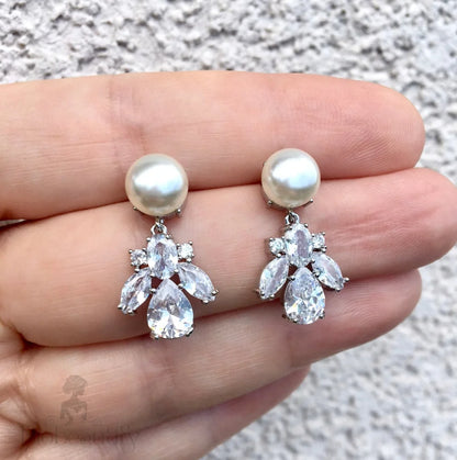 Reese Pearl Cubic Zirconia Bridal Earrings