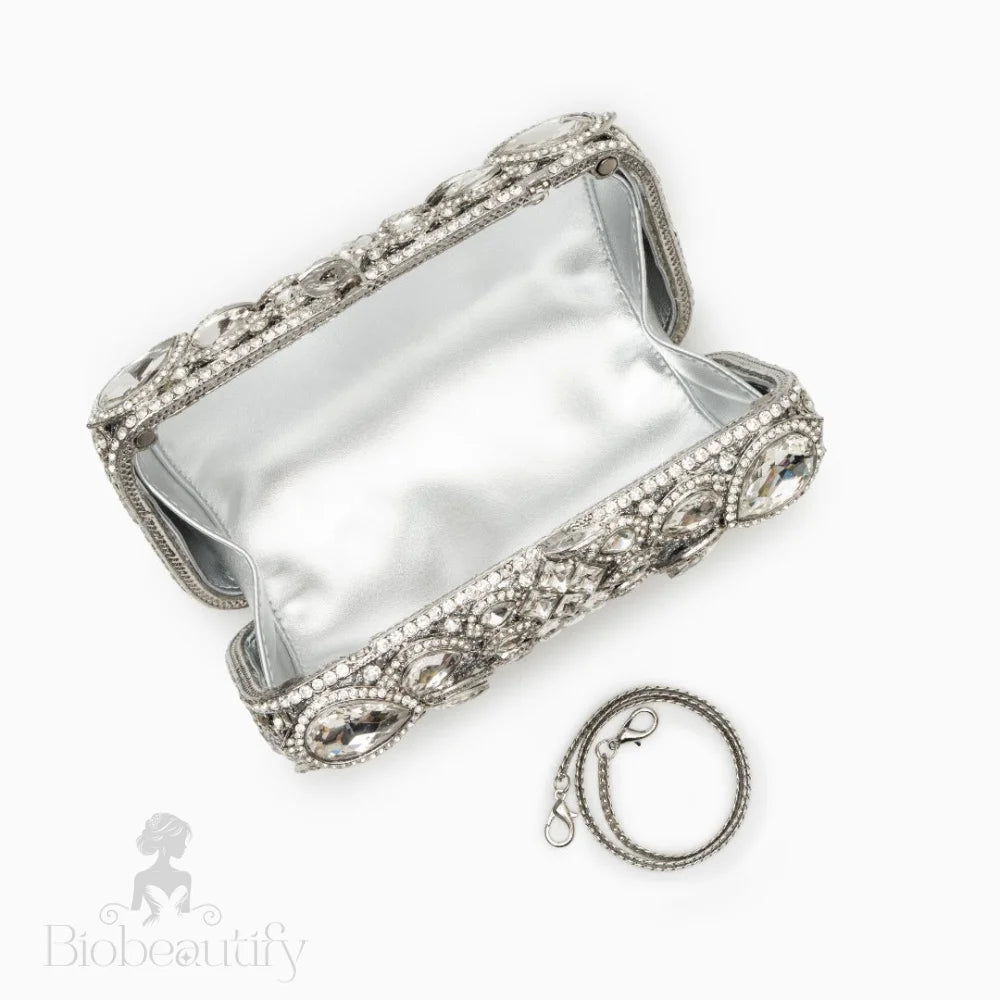 Reina Silver Rhinestones Crystal Clutch Bag