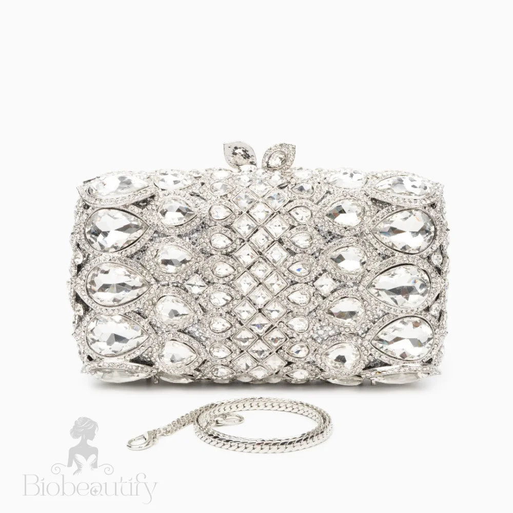 Reina Silver Rhinestones Crystal Clutch Bag