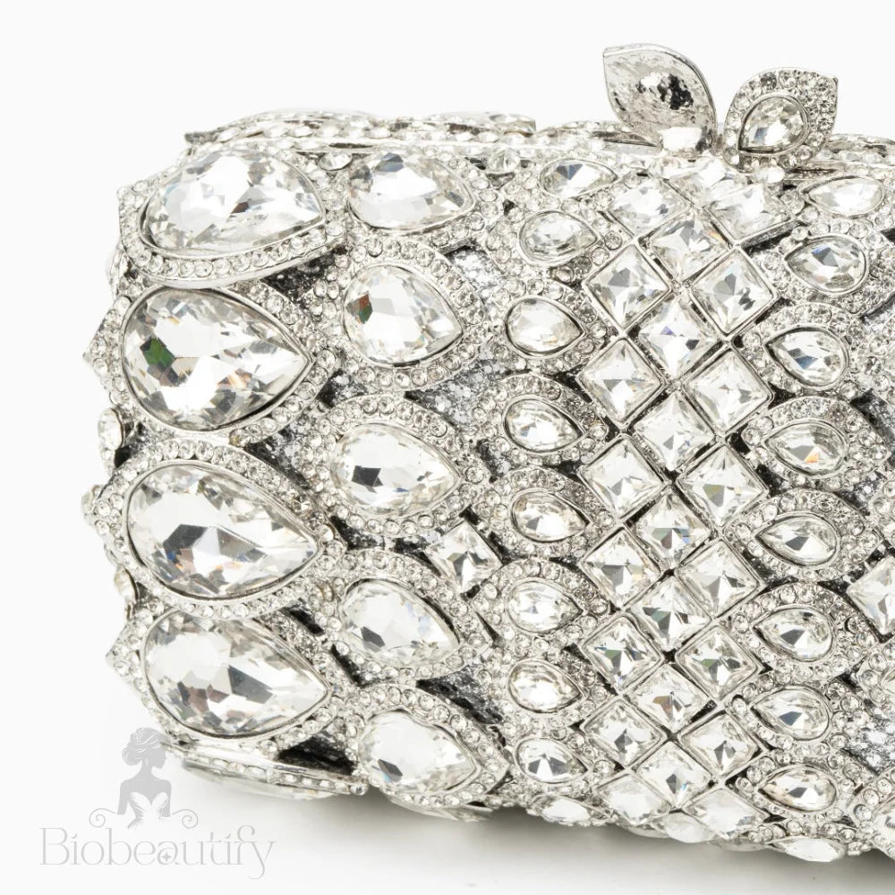 Reina Silver Rhinestones Crystal Clutch Bag