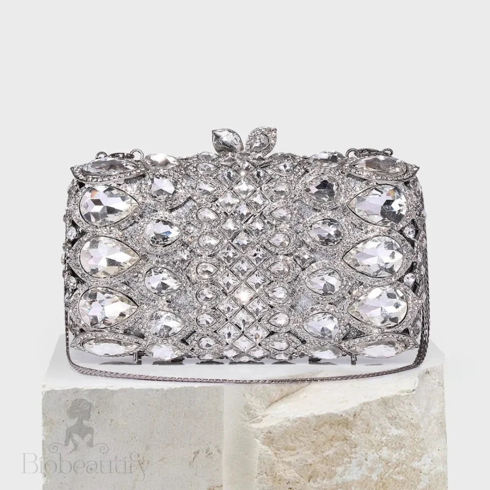 Reina Silver Rhinestones Crystal Clutch Bag