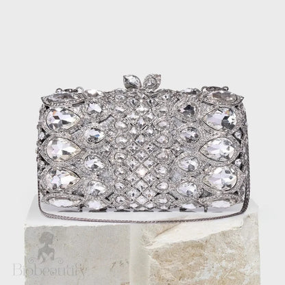 Reina Silver Rhinestones Crystal Clutch Bag