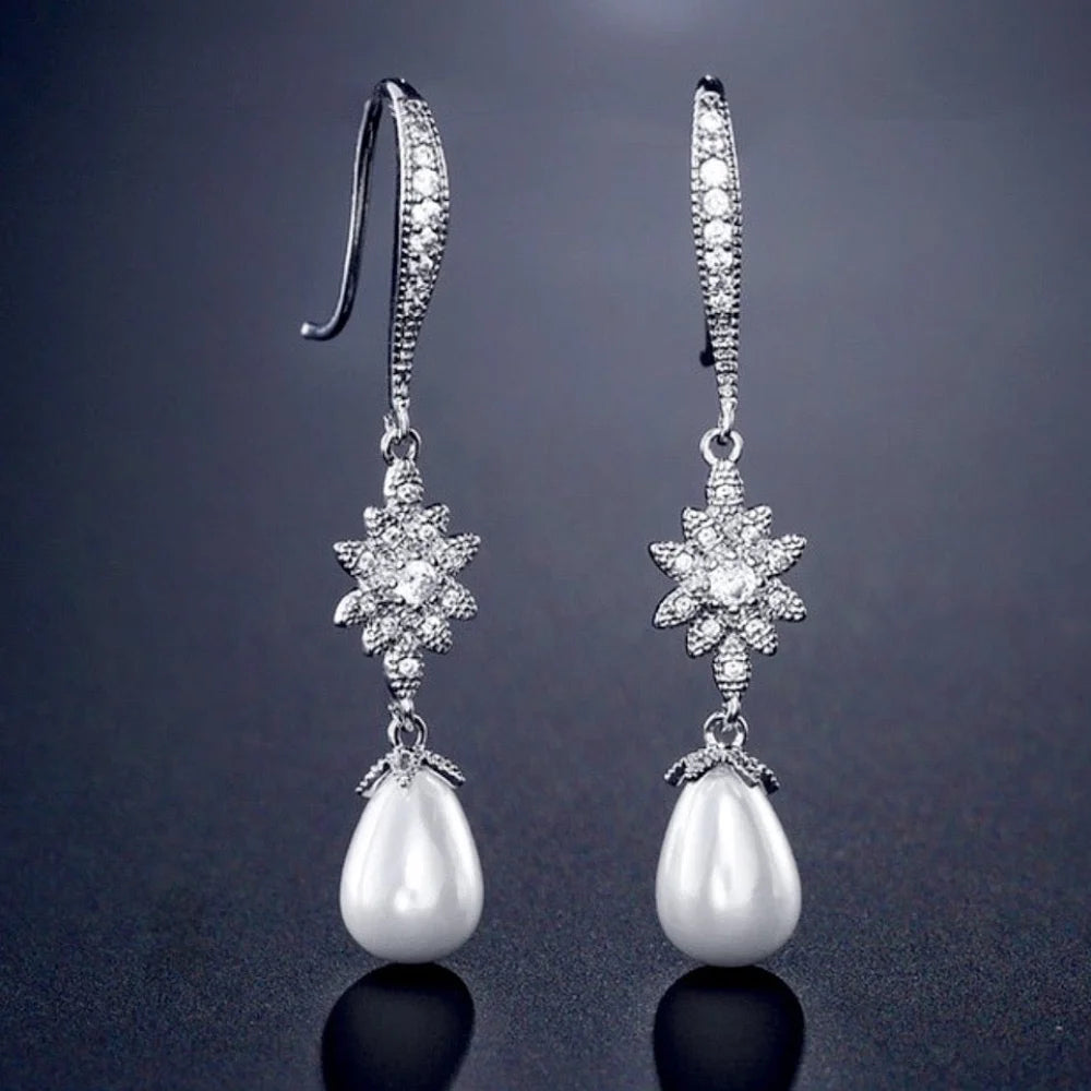 Remi Pearl And Cz Bridal Earrings