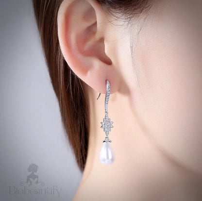 Remi Pearl And Cz Bridal Earrings