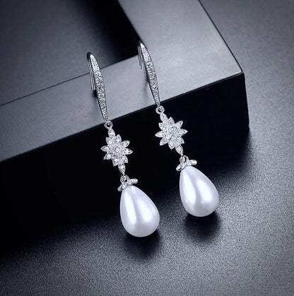 Remi Pearl And Cz Bridal Earrings