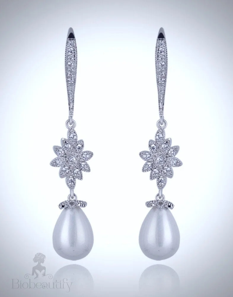 Remi Pearl And Cz Bridal Earrings