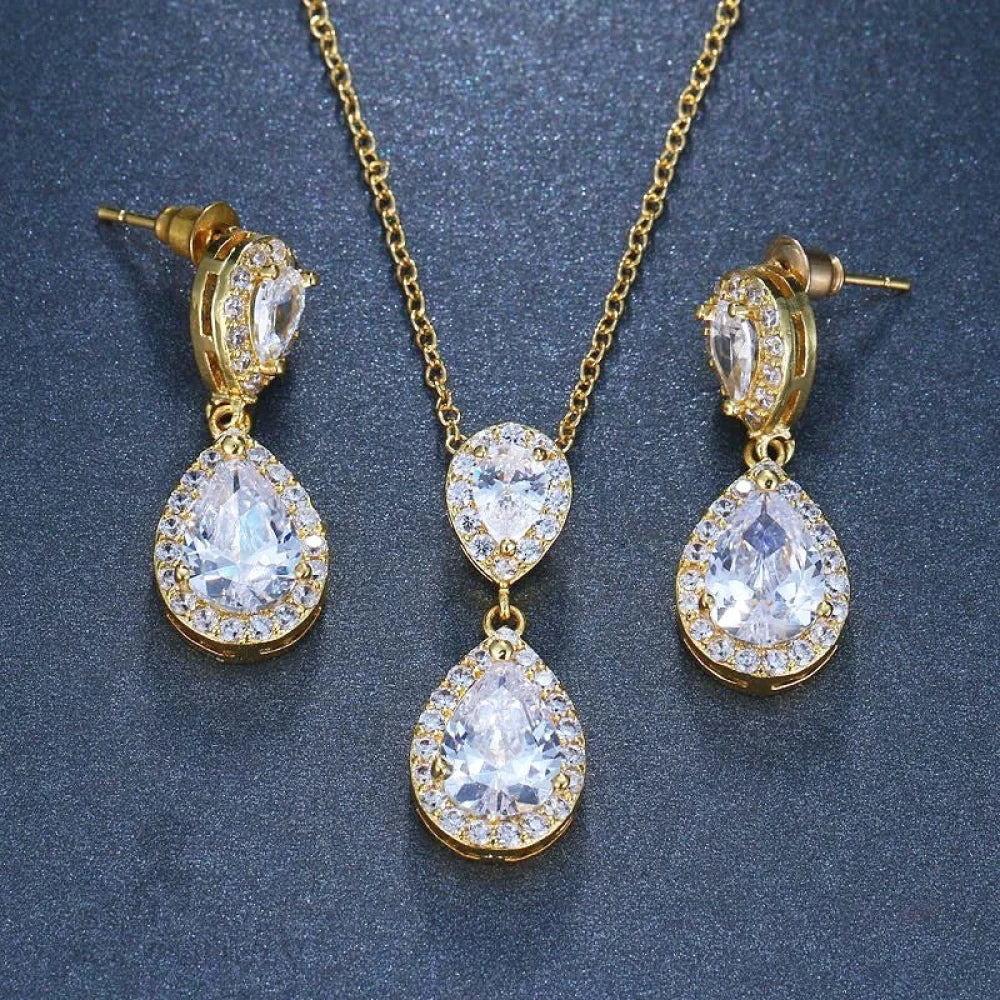 Renee Cubic Zirconia Bridal Jewelry Set In Silver Rose Gold And Yellow