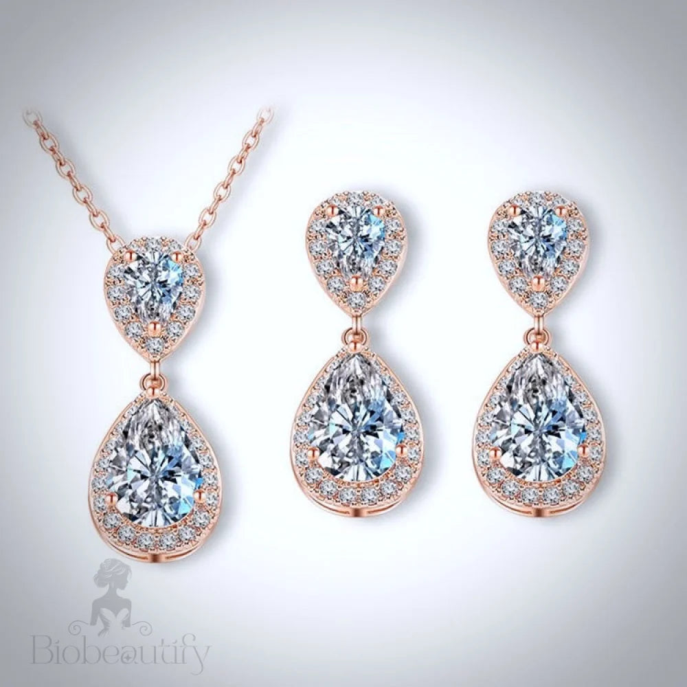 Renee Cubic Zirconia Bridal Jewelry Set In Silver Rose Gold And Yellow