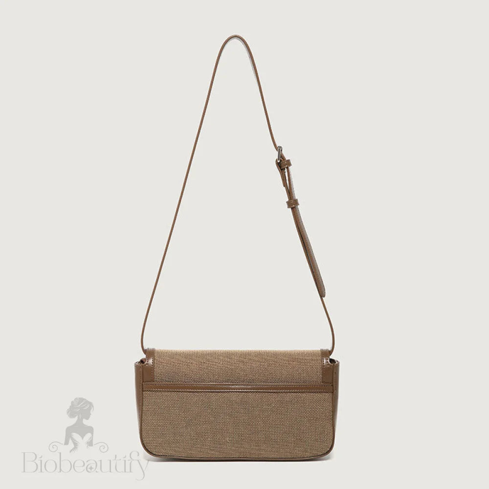 Retro Canvas Faux Leather Crossbody Foldover Bag - Brown