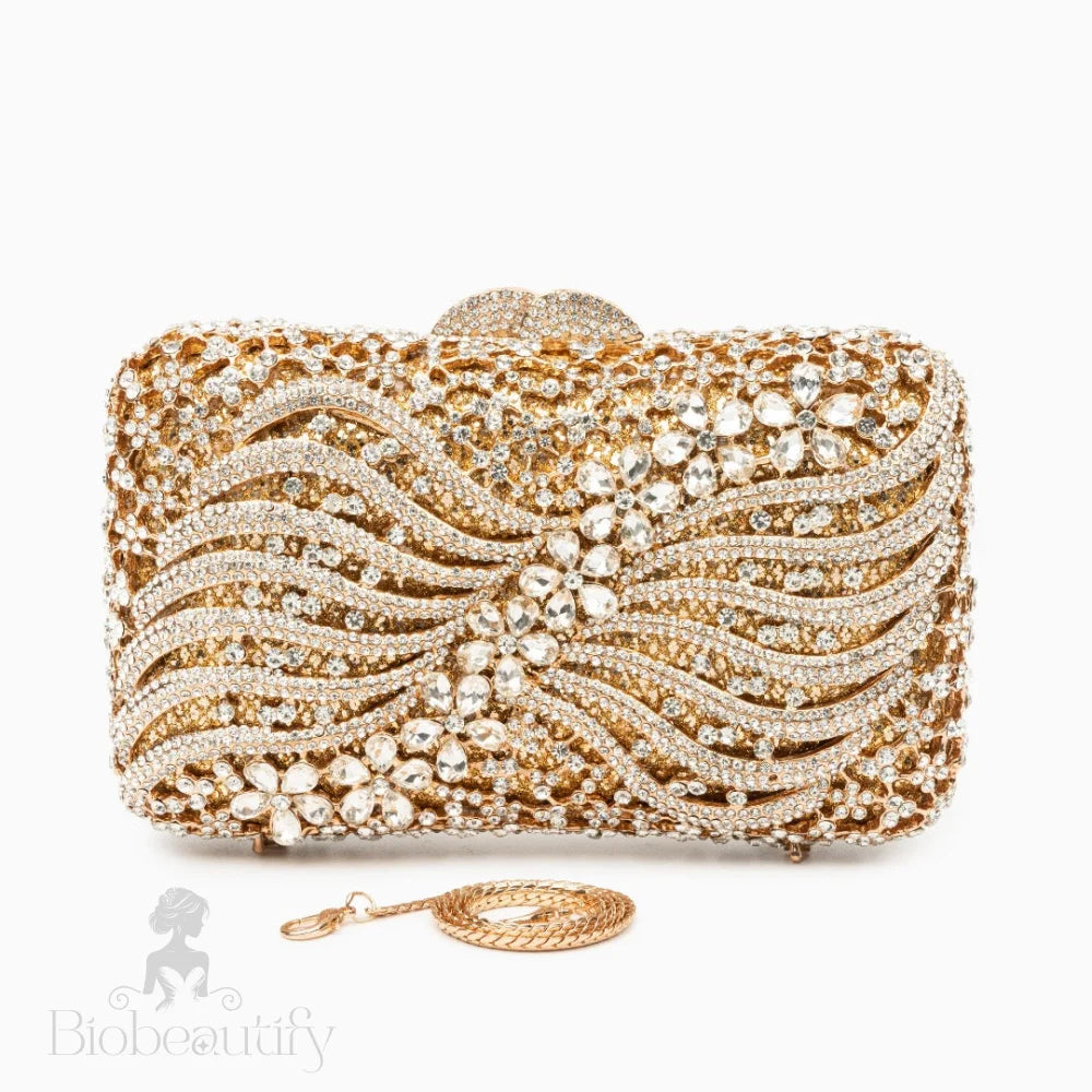 Rhea Crystal Clutch Bag Gold