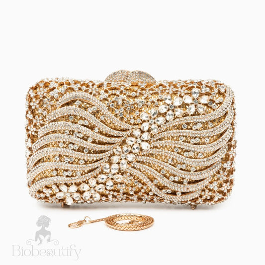 Rhea Crystal Clutch Bag Gold