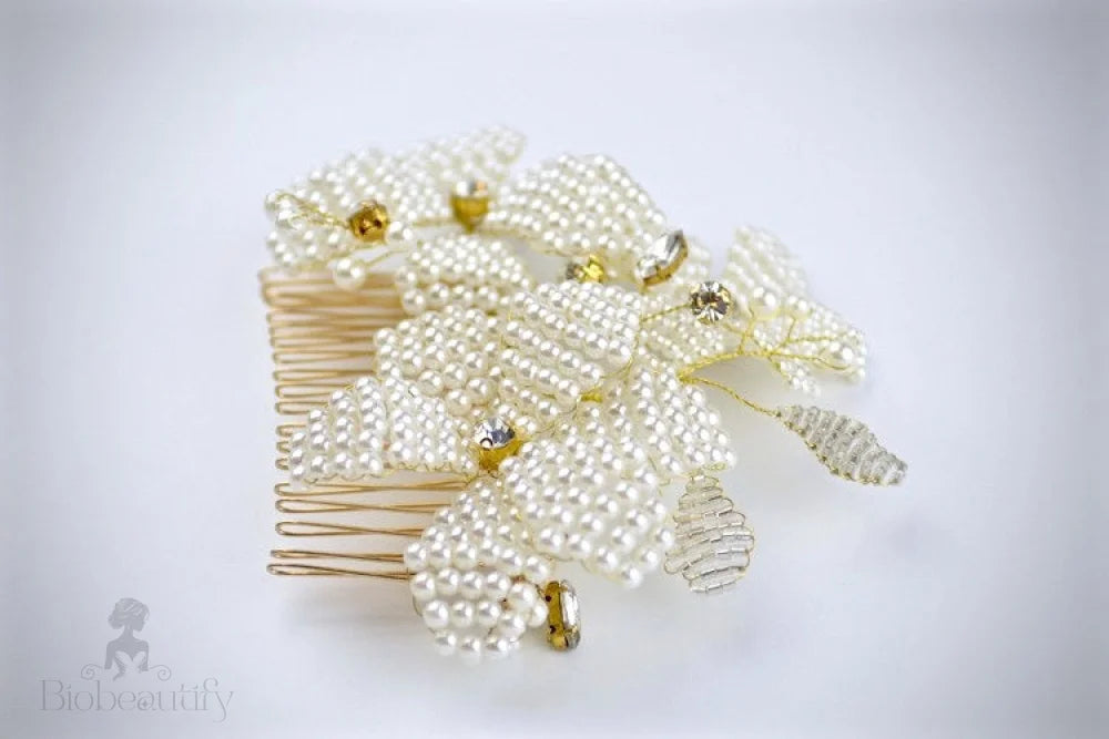 Rhea Gold Pearl Bridal Hair Accessory