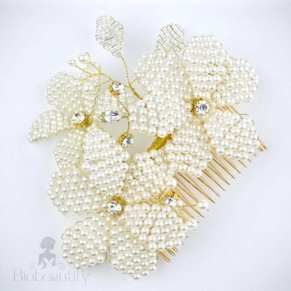 Rhea Gold Pearl Bridal Hair Accessory