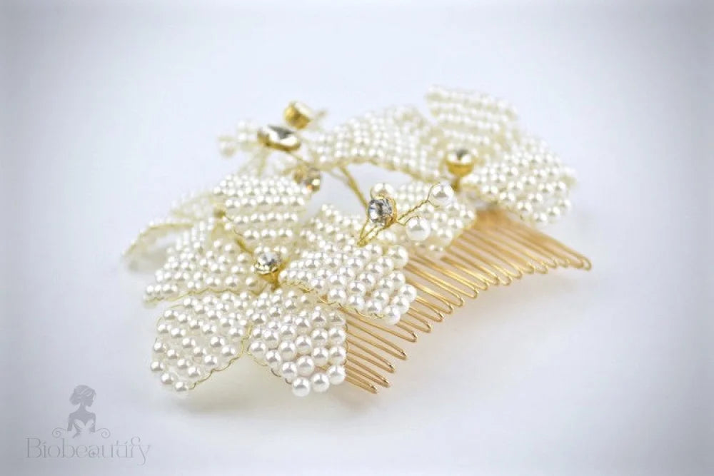 Rhea Gold Pearl Bridal Hair Accessory