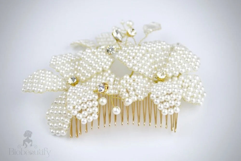 Rhea Gold Pearl Bridal Hair Accessory