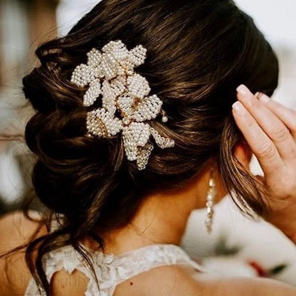 Rhea Gold Pearl Bridal Hair Accessory