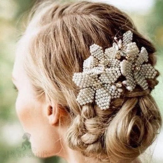 Rhea Gold Pearl Bridal Hair Accessory