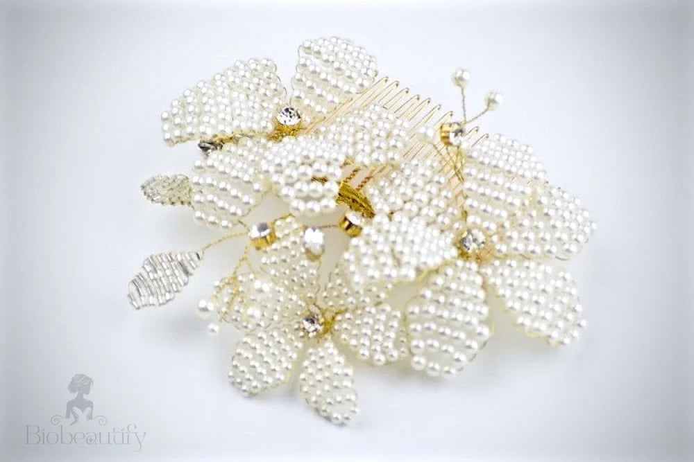 Rhea Gold Pearl Bridal Hair Accessory