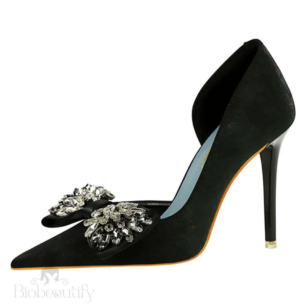 Rhinestone Bow Women Pumps - Luxury Banquet High Heels