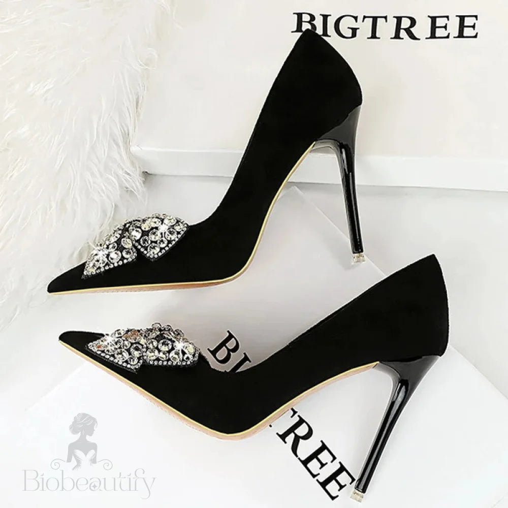 Rhinestone Bowknot High Heel Party Pumps For Women