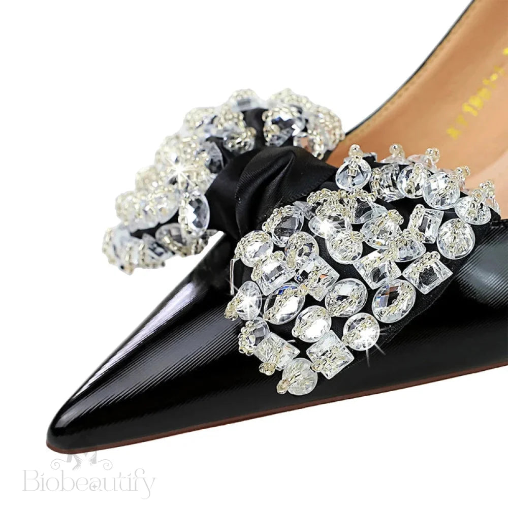 Rhinestone Bowknot Kitten Heels Luxury Party Shoes For Women