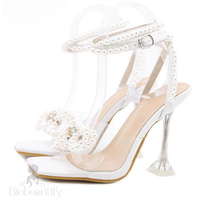 Rhinestone Bowtie Spike Heel Sandals For Women Sizes 35-42 White / 42