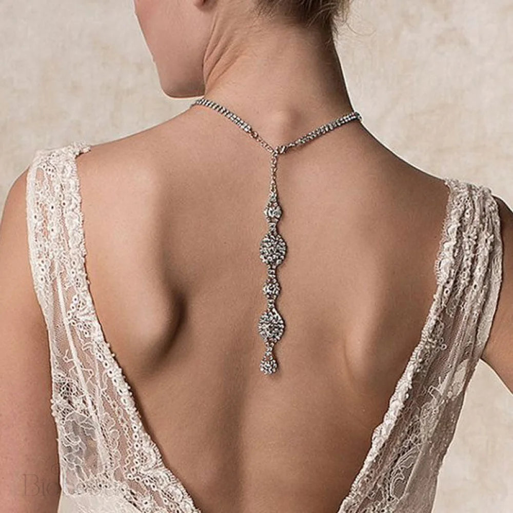 Rhinestone Bridal Necklace With Backdrop - Silver