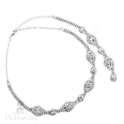 Rhinestone Bridal Necklace With Backdrop - Silver One Size /