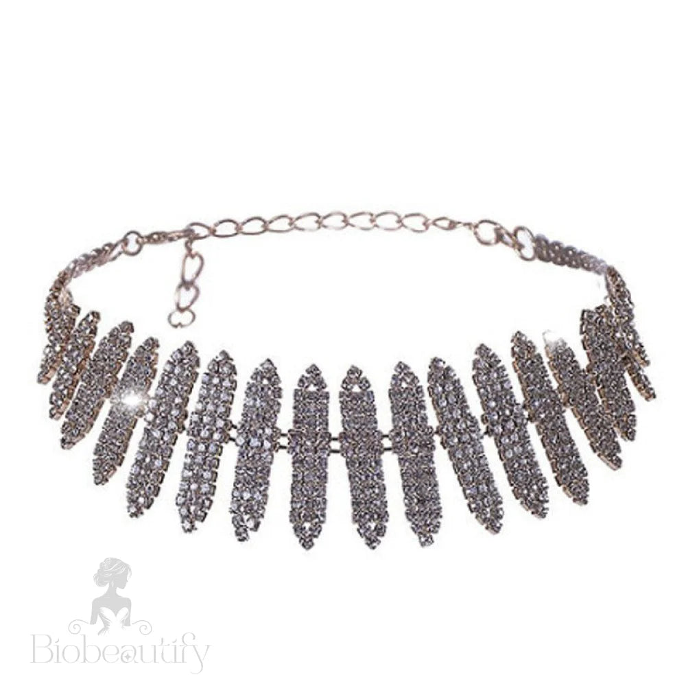 Rhinestone Choker Necklace With Silver Plating One Size /