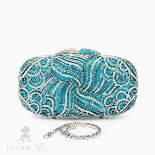 Rhinestone Clutch Bag By Evelyn Sky Blue