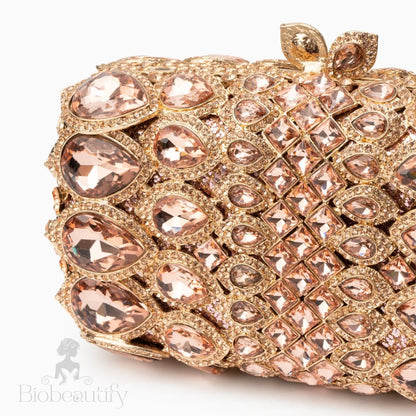 Rhinestone Clutch Bag In Rose Gold