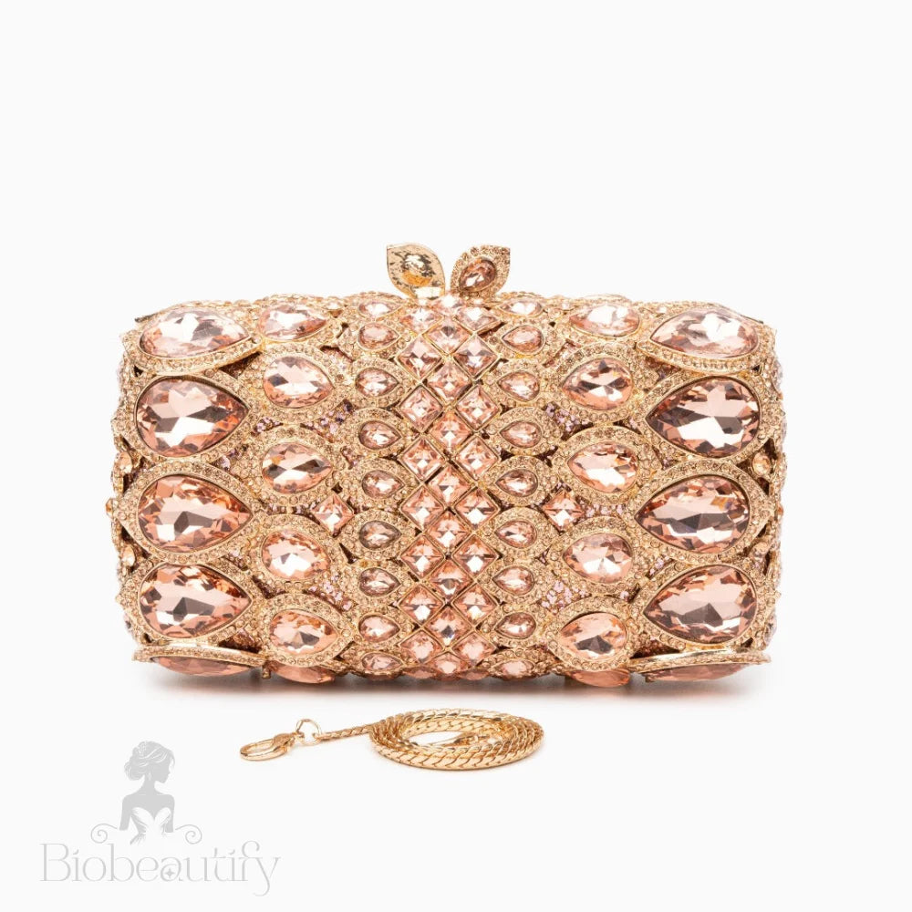 Rhinestone Clutch Bag In Rose Gold