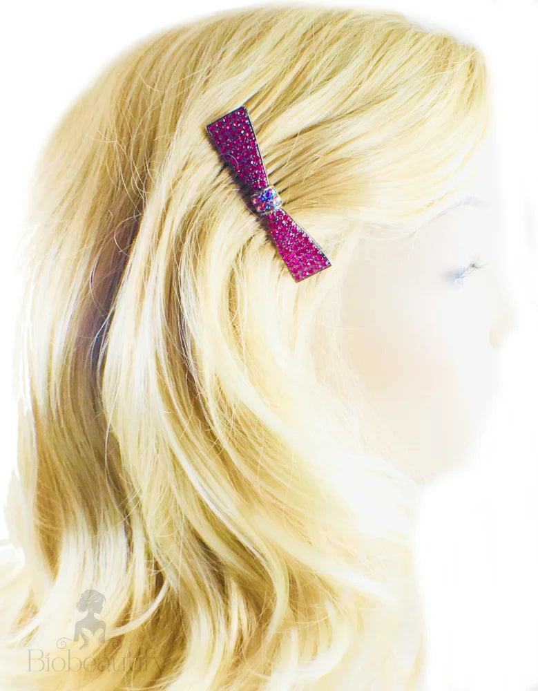 Rhinestone Crystal Bow Hair Comb With Metallic Black Base