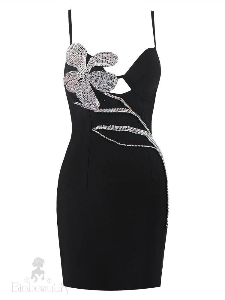 Rhinestone Cut Out Bandage Dress