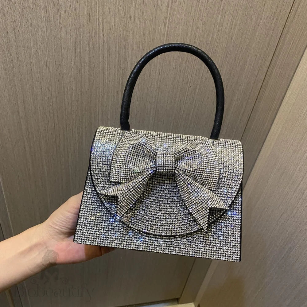 Rhinestone Embellished Ribbon Handbag By Hazel