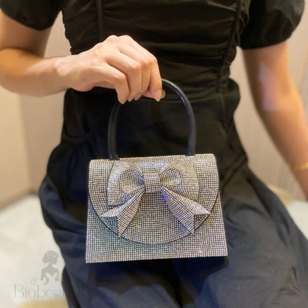 Rhinestone Embellished Ribbon Handbag By Hazel