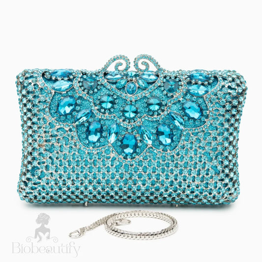 Rhinestone-Embellished Venus Clutch Bag Sky Blue