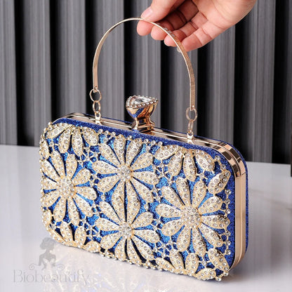 Rhinestone Flower Clutch Bag