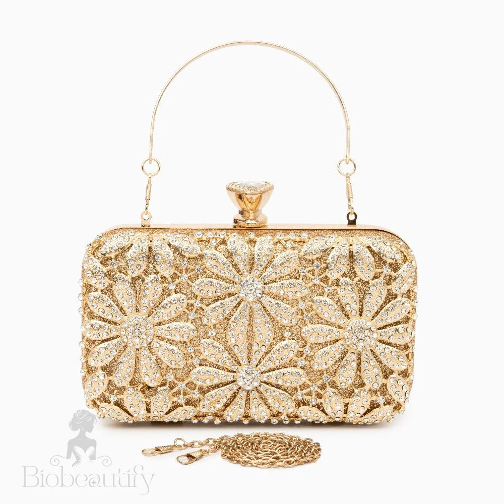 Rhinestone Flower Clutch Bag