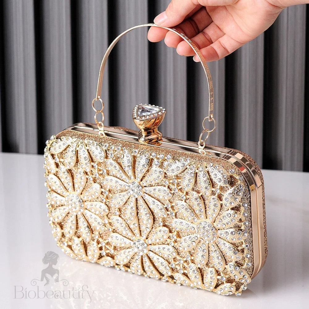 Rhinestone Flower Clutch Bag