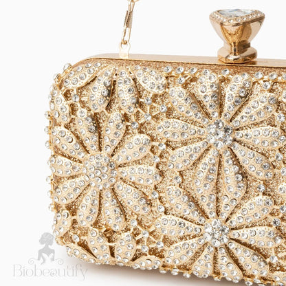 Rhinestone Flower Clutch Bag