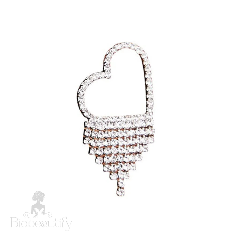 Rhinestone Fringe Heart Dangle Earrings Silver