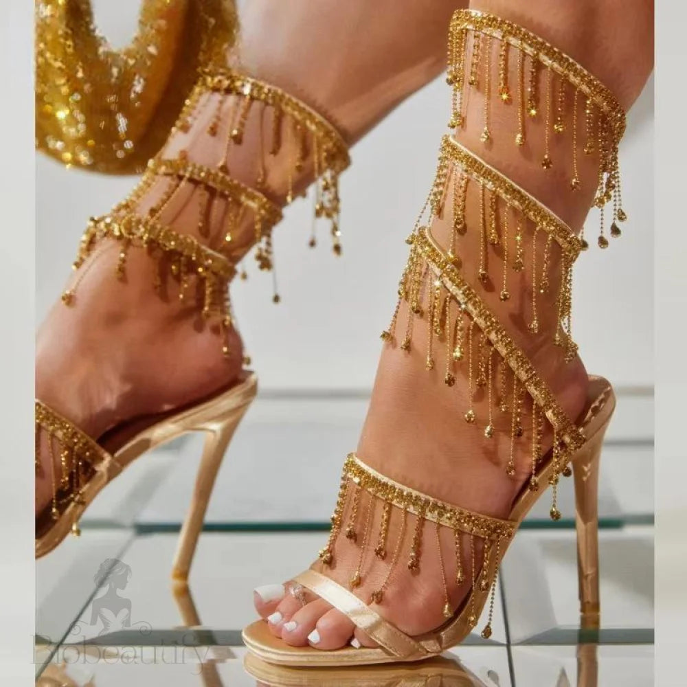 Rhinestone Golden Crystal Sandals For Women’s Summer Fashion