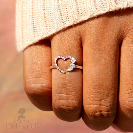 Rhinestone Heart Eternity Ring - Silver S /