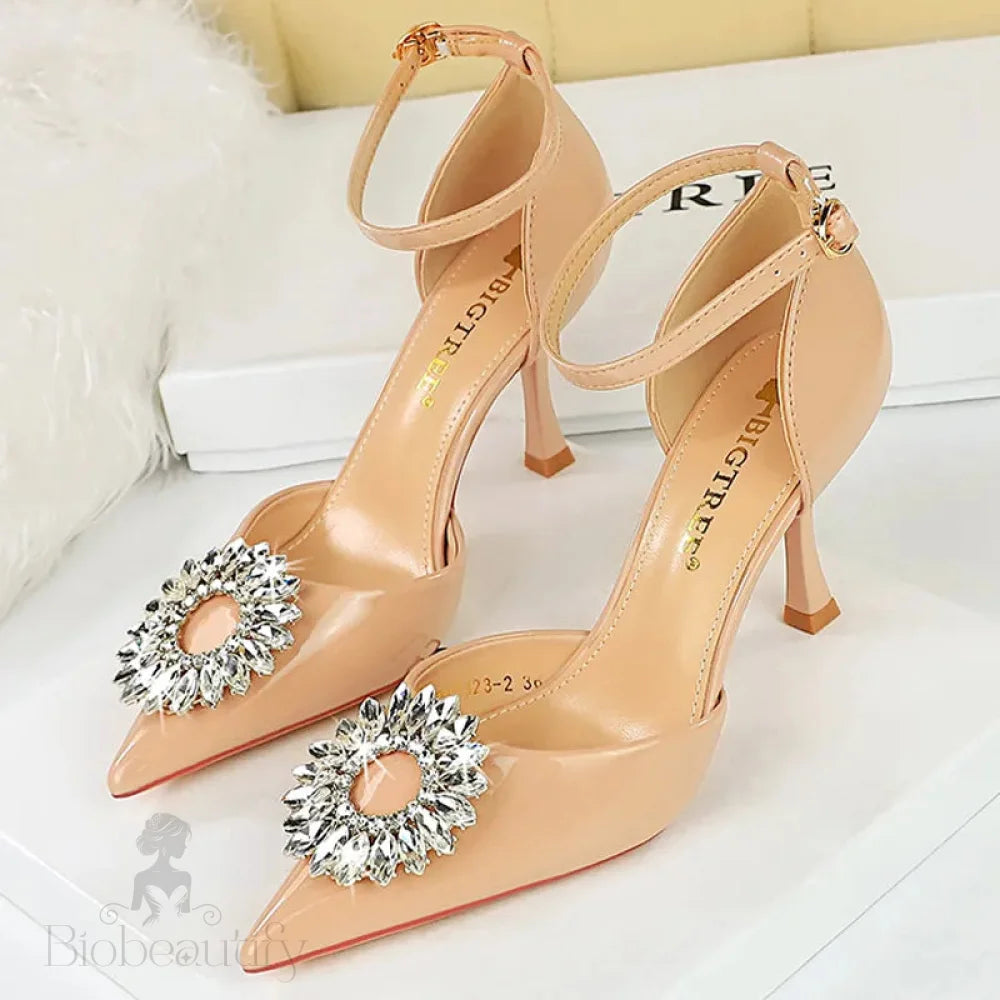 Rhinestone High Heel Buckle Pumps In Patent Leather For Women - Sexy Party Shoes